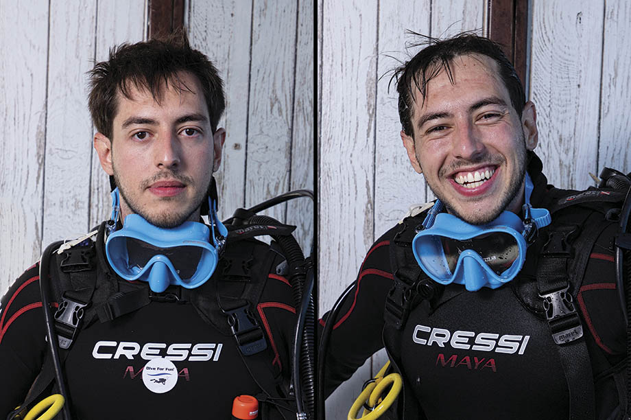 Ensaio de fotos antes e depois de mergulhadores