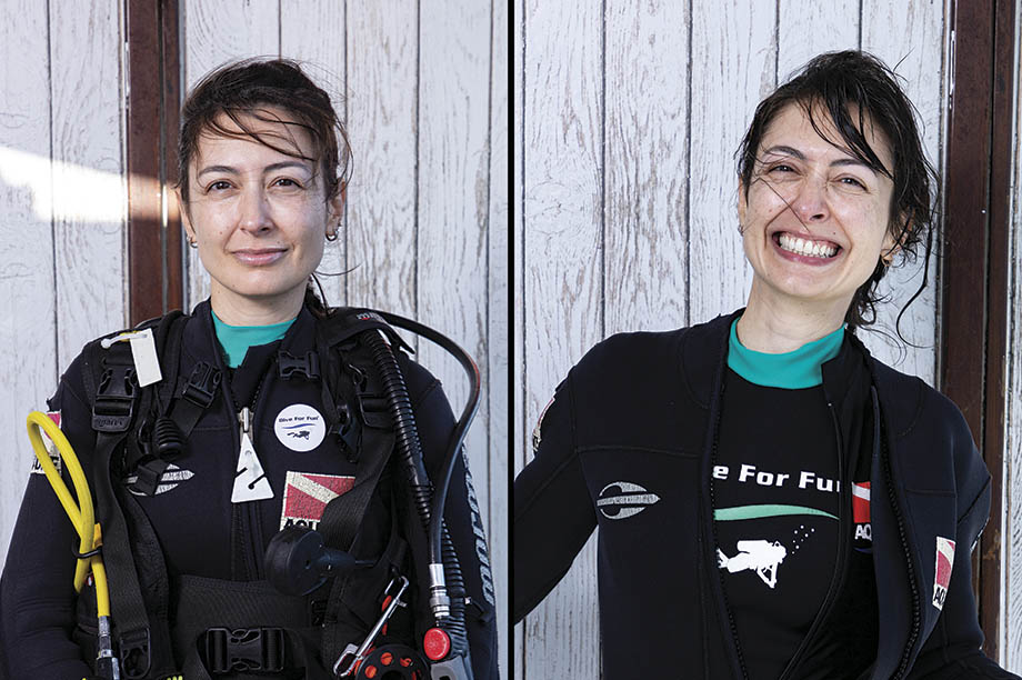 Ensaio de mergulhadores antes e depois