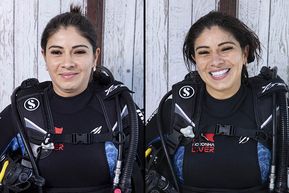 Ensaio de fotos de mergulhadores antes e depois